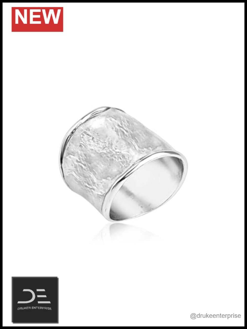 925 Sterling Silver Chunky Hammered Statement Ring - Handcrafted Women's Size 9